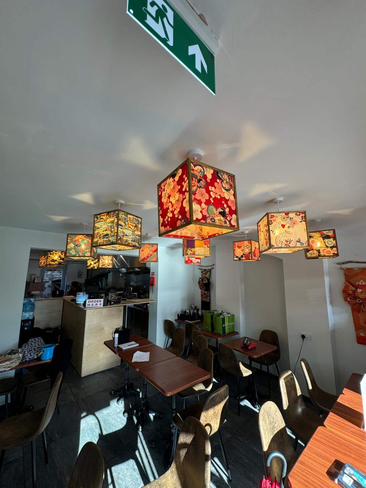 Daikoku Ramen restaurant interior with decorative lighting, Gloucester Docks