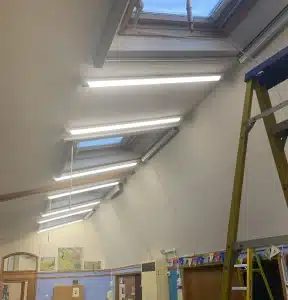 Bright LED lighting installed by Stroud Electrical Services in a Gastrells Primary School classroom