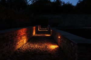 Cotswold stone walled garden with feature lighting installed by Stroud Electrical Services