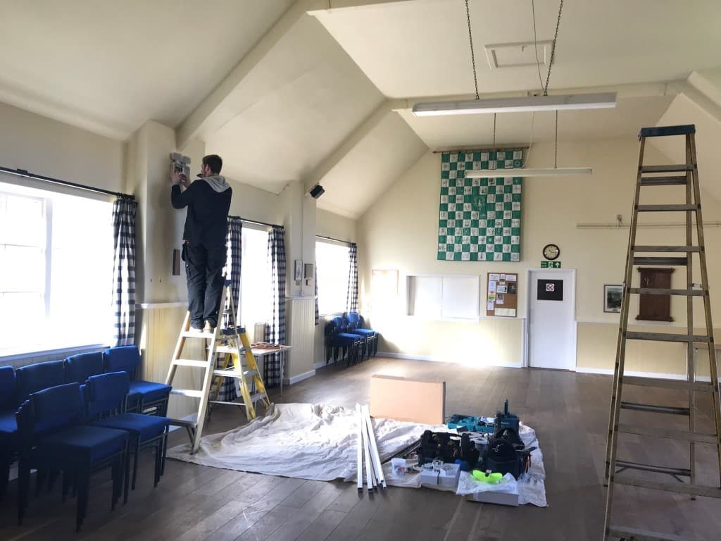 Frampton on Severn Village Hall interior with upgraded lighting installed by Stroud Electrical Services