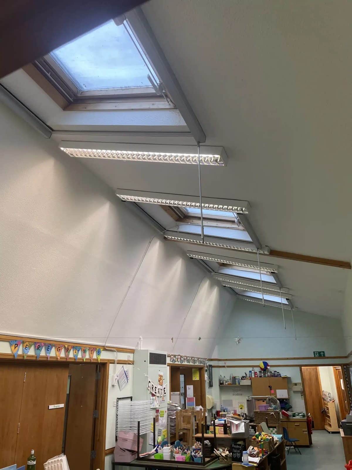 LED downlights in a learning area at Gastrells Primary School in Rodborough