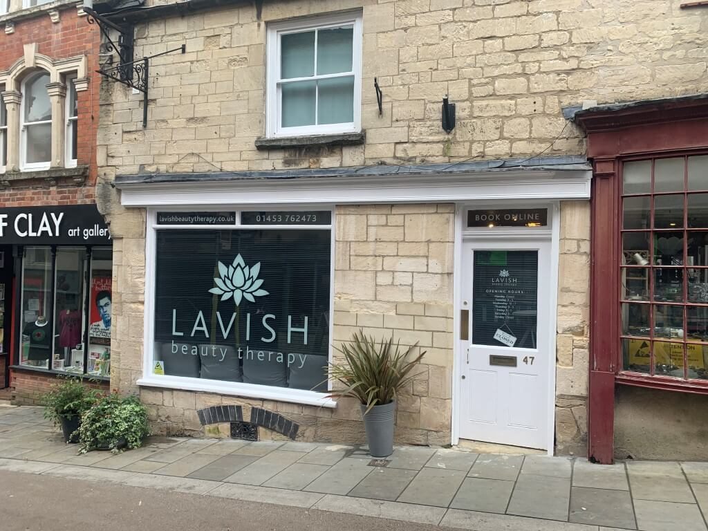 Reception area at Lavish Beauty Therapy in Stroud lit by feature lighting installed by Stroud Electrical Services